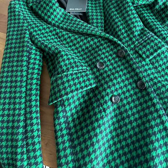 Ena Pelly x RJ ◡̈ Green + Navy Plaid Wool Tailored Houndstooth Coat NWT US2 - Picture 10 of 15